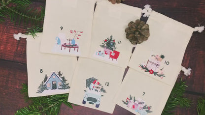 Adventskalender mit Namen | 24 Stoffbeutel | Design 2