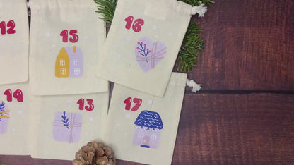 Adventskalender mit Namen | 24 Stoffbeutel | Design 3