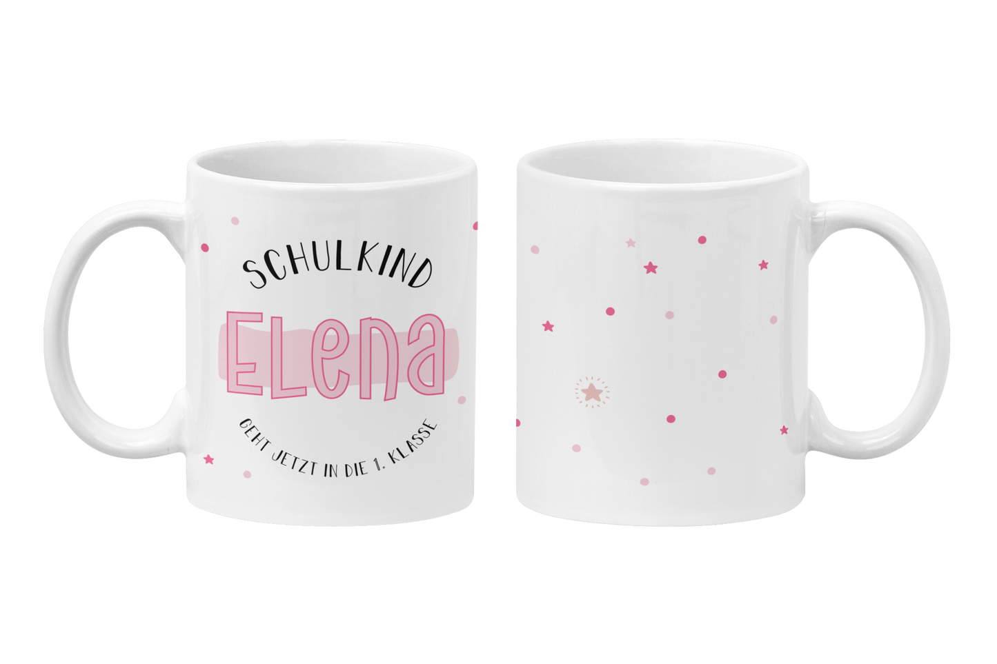 Keramik Tasse mit Namen | Schulkind Rosa