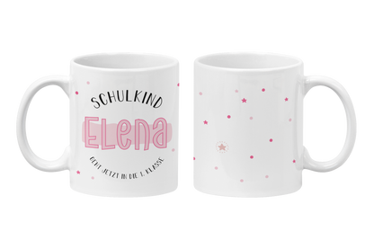 Keramik Tasse mit Namen | Schulkind Rosa