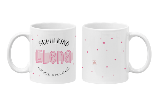 Keramik Tasse mit Namen | Schulkind Rosa
