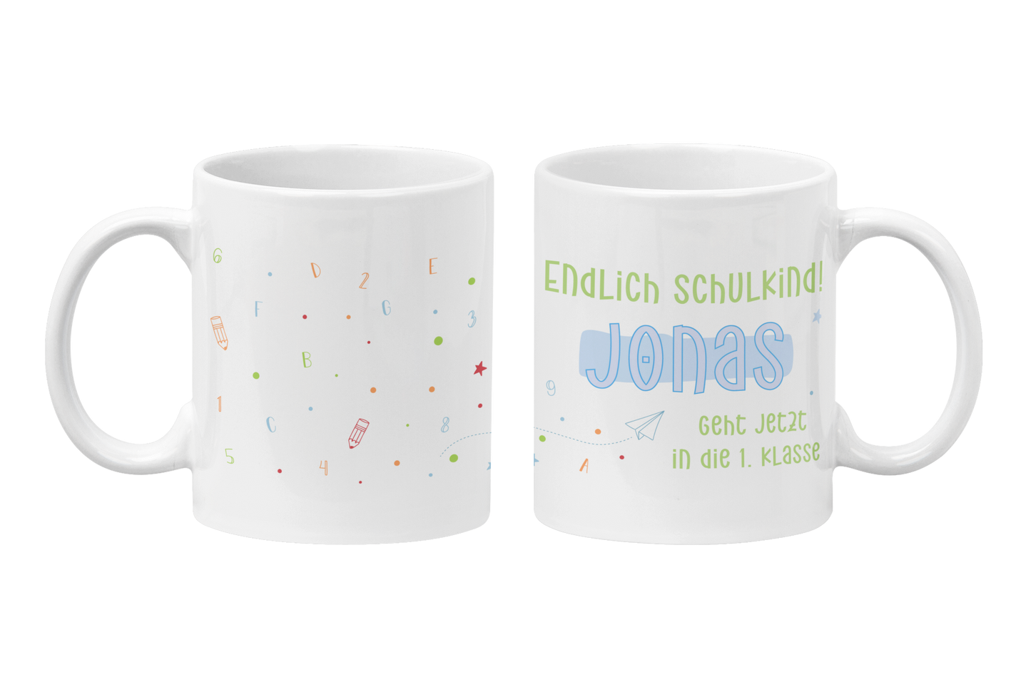 Keramik Tasse mit Namen | Endlich Schulkind Blau