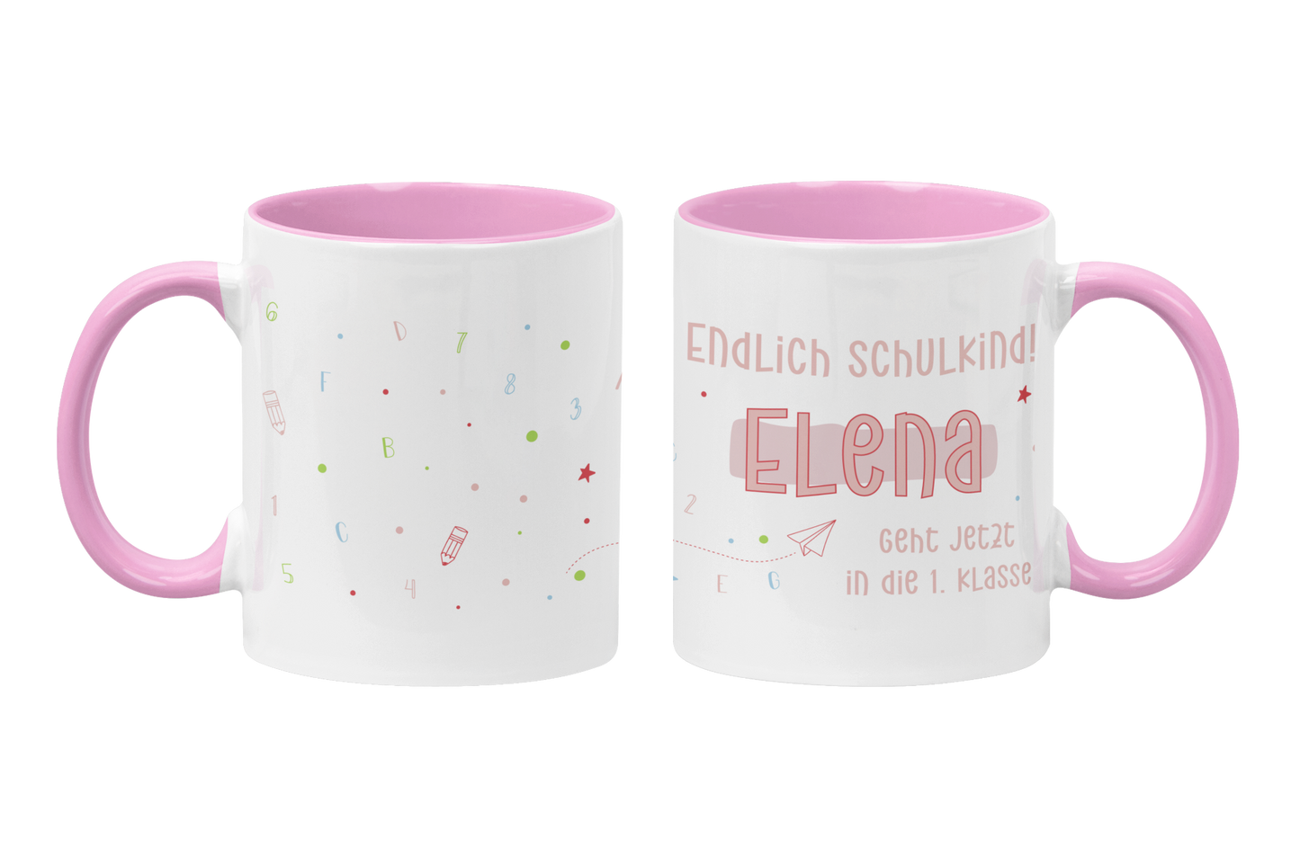 Keramik Tasse mit Namen | Endlich Schulkind Rosa