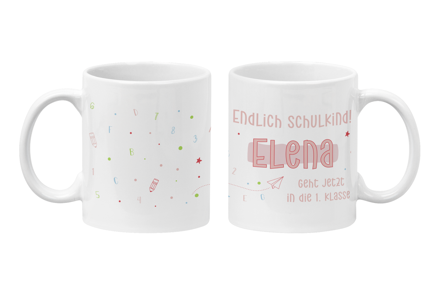 Keramik Tasse mit Namen | Endlich Schulkind Rosa