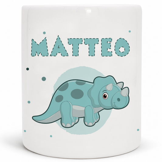 Keramik Spardose mit Name | Dino 1 Triceratops