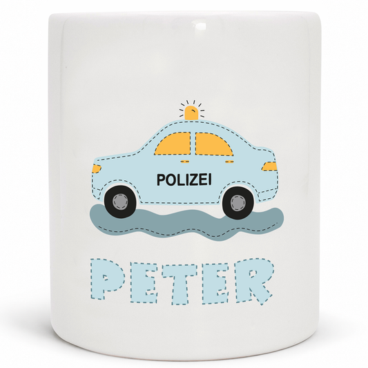 Keramik Spardose mit Name | Polizei Auto