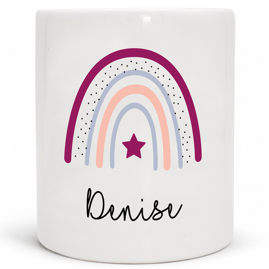 Keramik Spardose mit Name | Regenbogen beere- lila