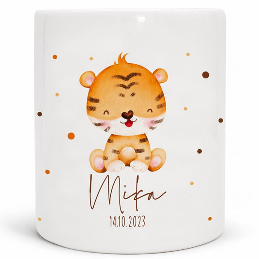 Keramik Spardose mit Name + Datum | Tierkinder - Tiger