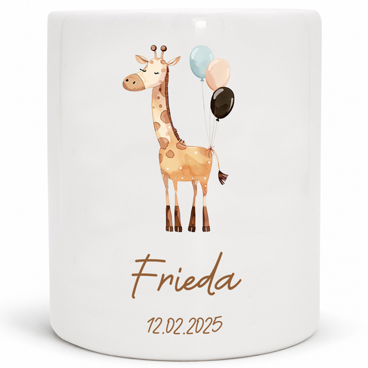 Keramik Spardose mit Name + Datum | Tierparty - Giraffe