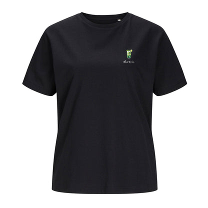 Weißes Unisex T-Shirt mit dem „Mint to be“-Motiv, freigestellt auf weißem Hintergrund. Das Shirt besteht aus 100 % Bio-Baumwolle.