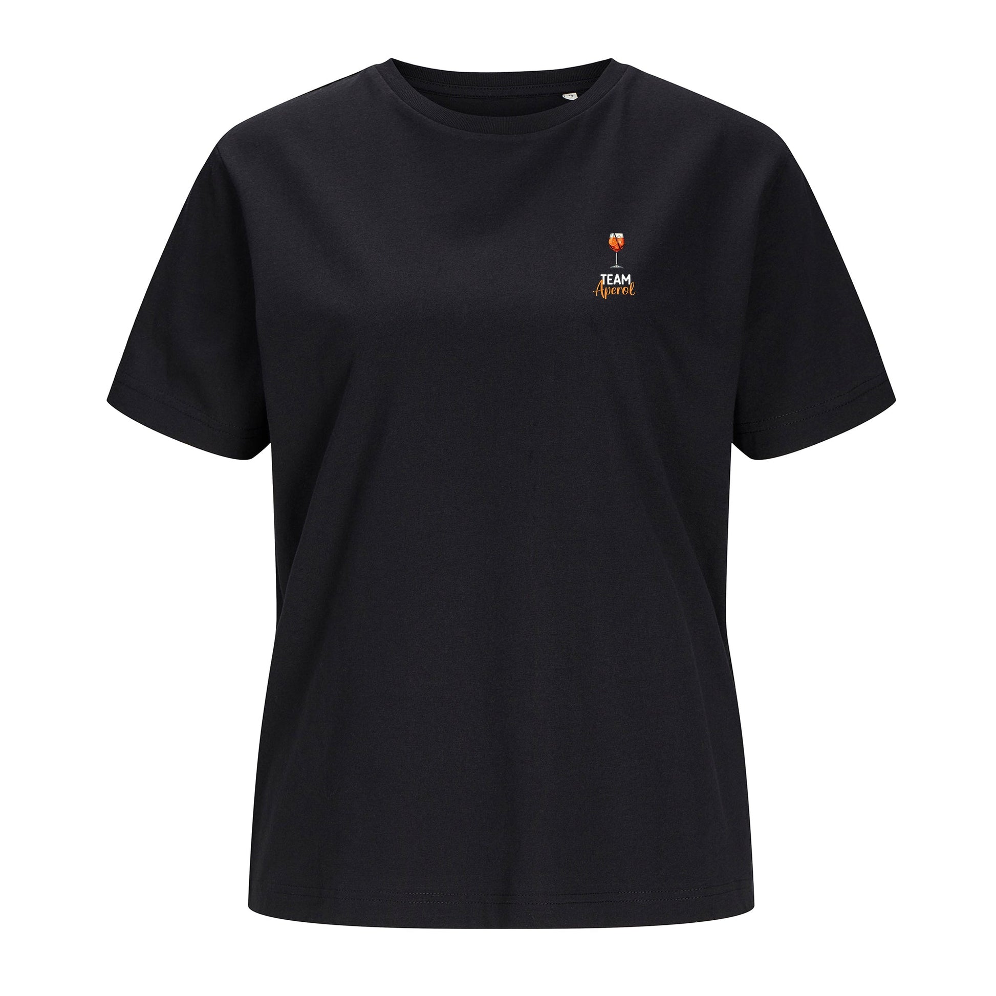 Weißes T-Shirt Team Aperol freigestellt auf weißem Hintergrund – Vorderansicht