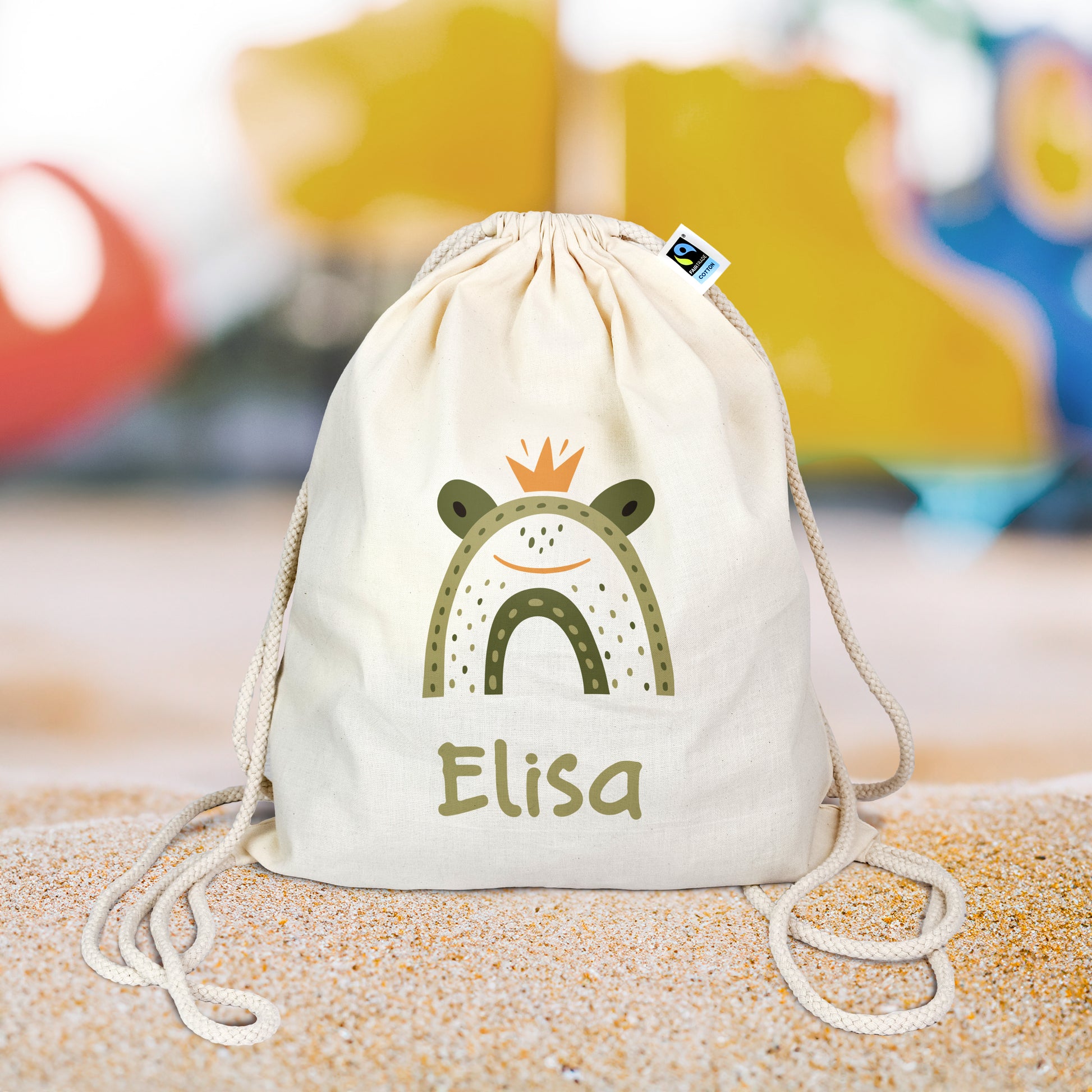 Turnbeutel aus Bio-Baumwolle | Frosch König mit Name - verschenkich.de