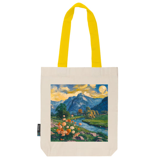 Twill Bag aus Bio- Baumwolle | Gemälde 1 | Gebirge mit Fluss - verschenkich.de