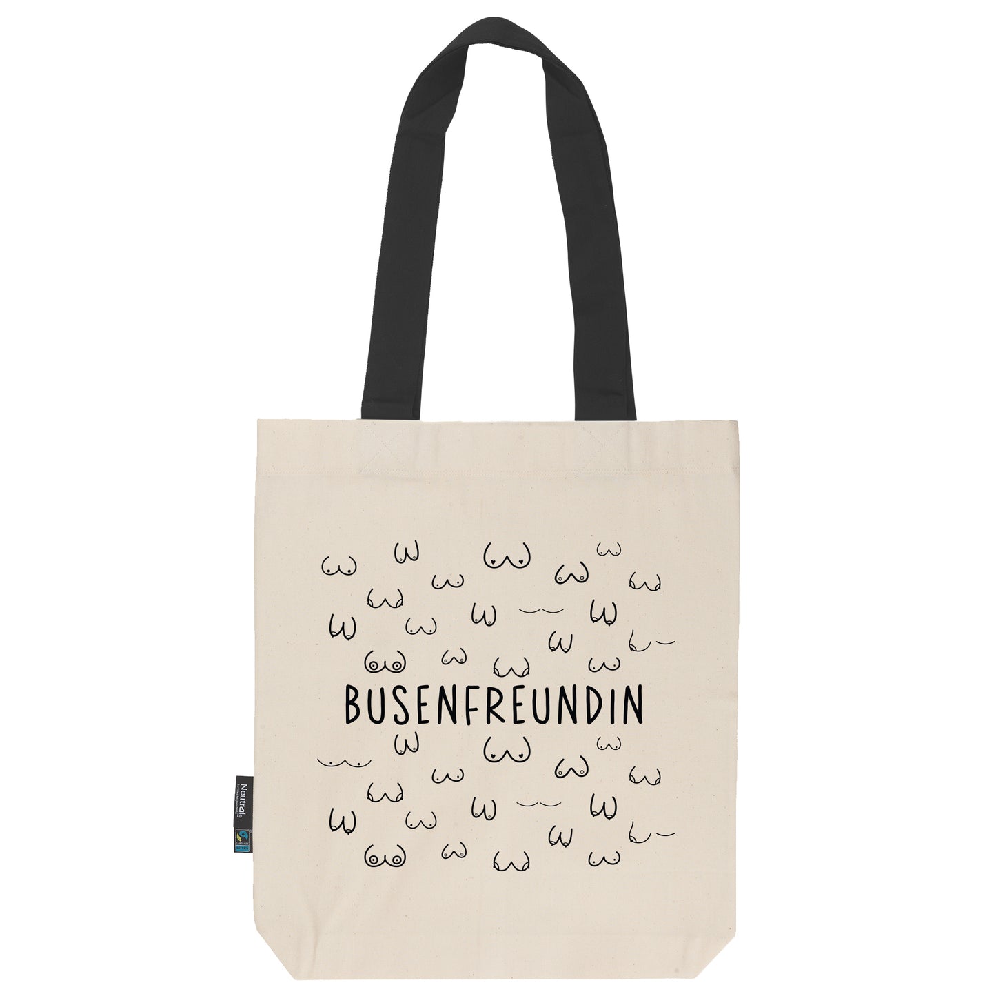 Twill Bag naturfarben aus Fairtrade Bio- Baumwolle | feste Stofftasche mit langen Henkeln in schwarz | Busenfreundin - verschenkich.de