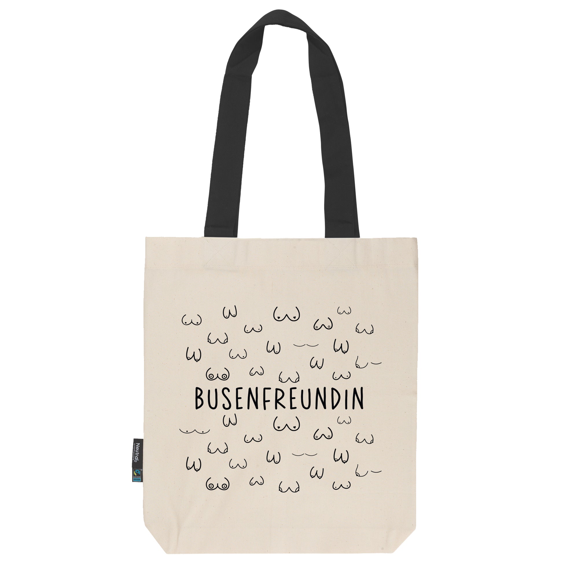 Twill Bag naturfarben aus Fairtrade Bio- Baumwolle | feste Stofftasche mit langen Henkeln in schwarz | Busenfreundin - verschenkich.de