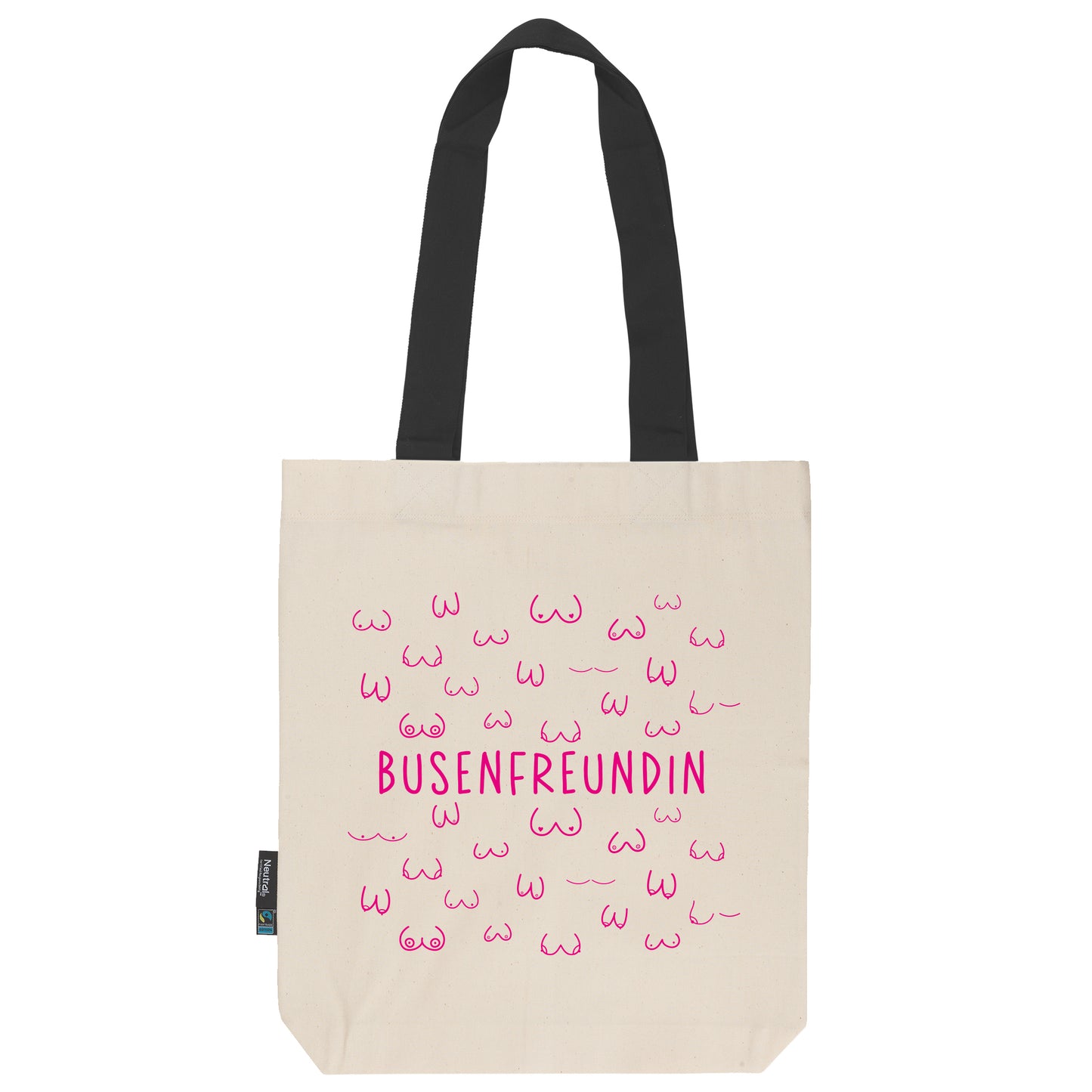 Twill Bag naturfarben aus Fairtrade Bio- Baumwolle | feste Stofftasche mit langen Henkeln in schwarz | Busenfreundin - verschenkich.de