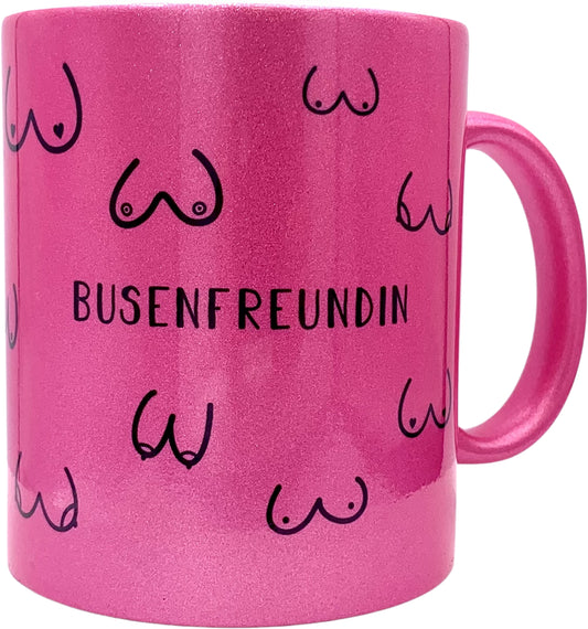 Keramik Tasse in Glitzer + Pink | Busenfreundin 1.0